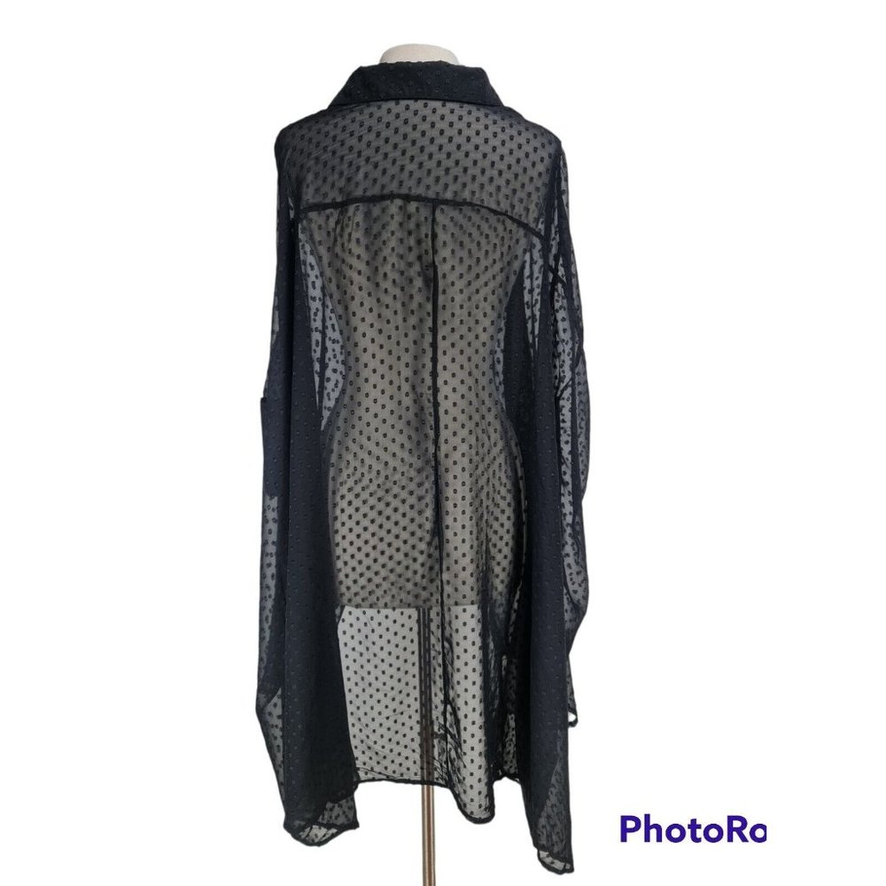 boohoo Women Sz 10 Boho Button Up Hight Low Blouse Black Chiffon No Camisole A6P - Picture 4 of 6